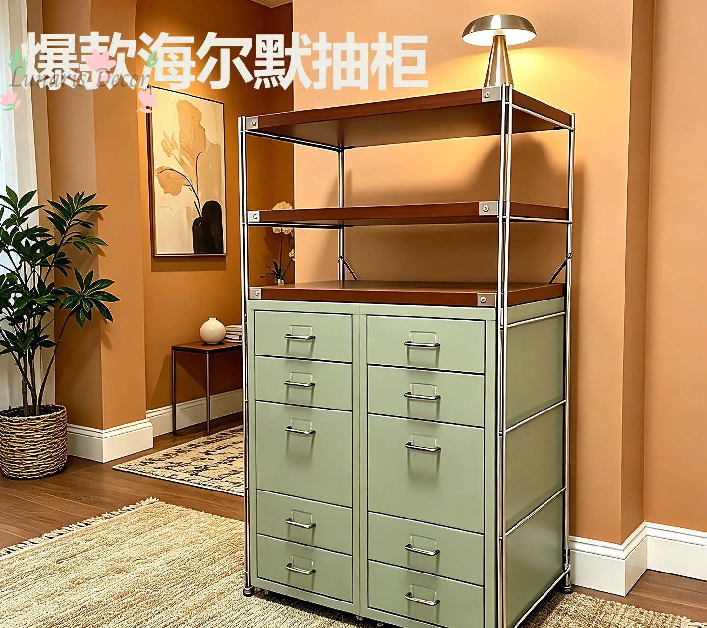 Cajonera, Mueble de almacenamiento móvil, Mueble de almacenamiento, Mesa de hierro forjado engrosado para el hogar, Mesa de noche con diseño bajo el marco, Armario