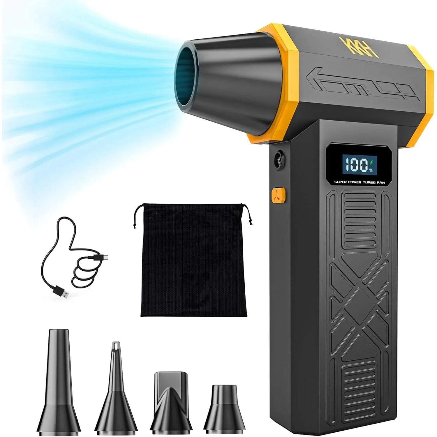 Portable Electric Air Duster with LED Light, 120000RPM Turbo Blower for Cleaning Home Car PC Keyboard