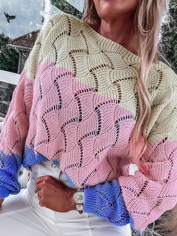 

Шикарные свитера с длинным рукавом, женские осенние модные простые топы с круглым вырезом, новые повседневные однотонные лоскутные свободные женские пуловеры