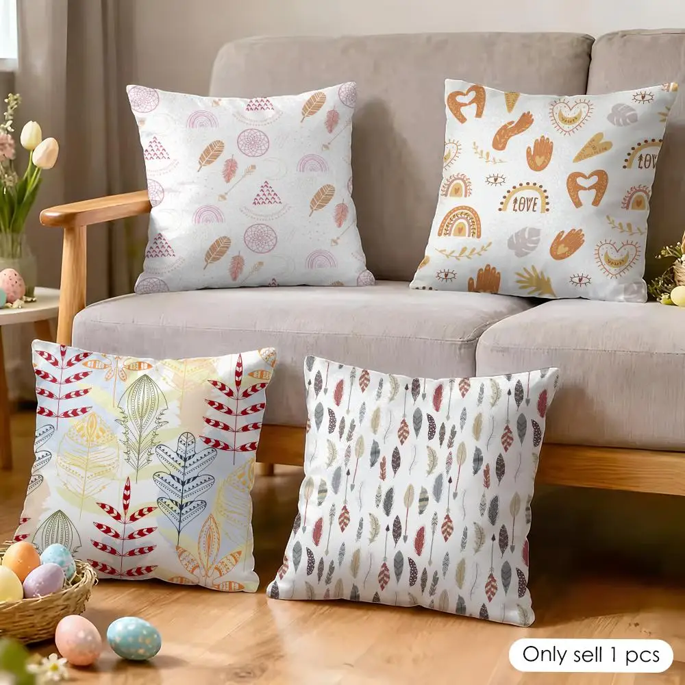 Abstract Boho Pattern Cushion Cover Soft Short Plush Pillow Cover Smooth Cozy Texture Aesthetic Cushion Case Home Decor
