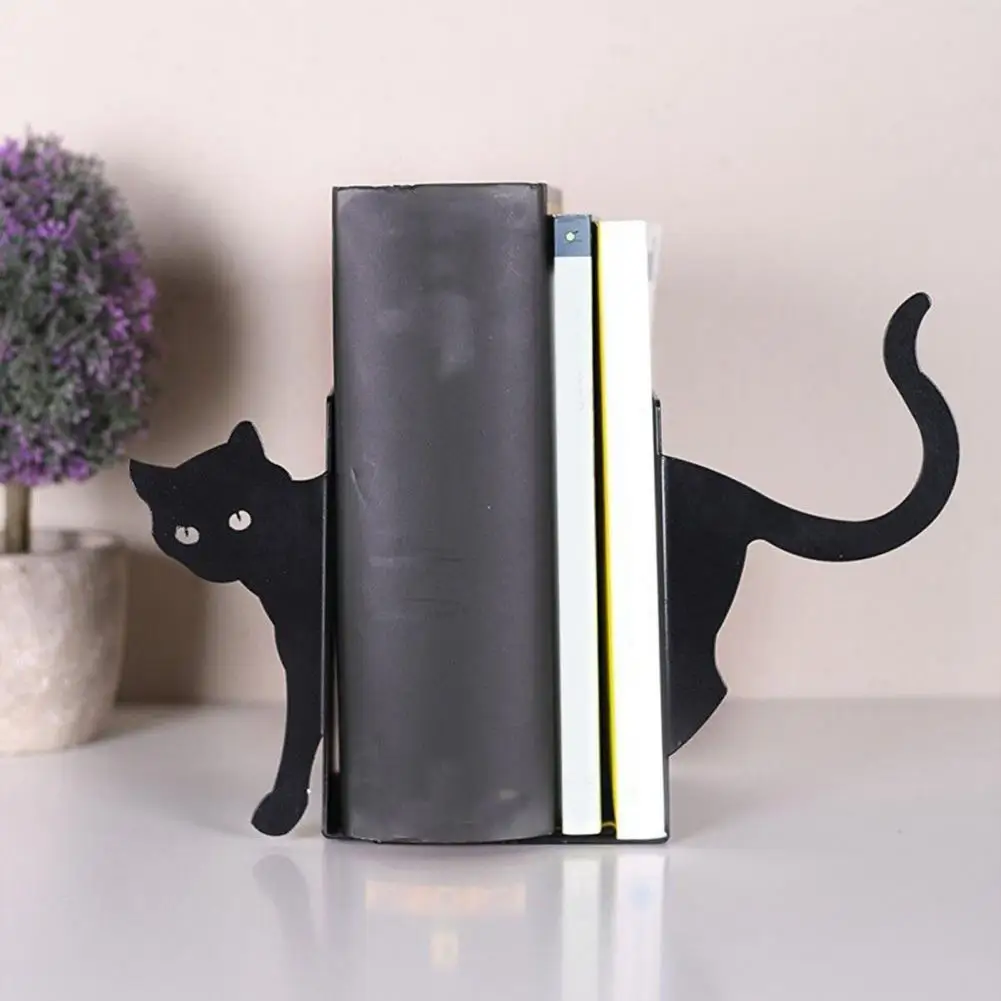 1 Pair Metal Bookends Whimsical Cat Design Decorative Bookends Rounded Edges Book Holders Thickened Office Library Decoration