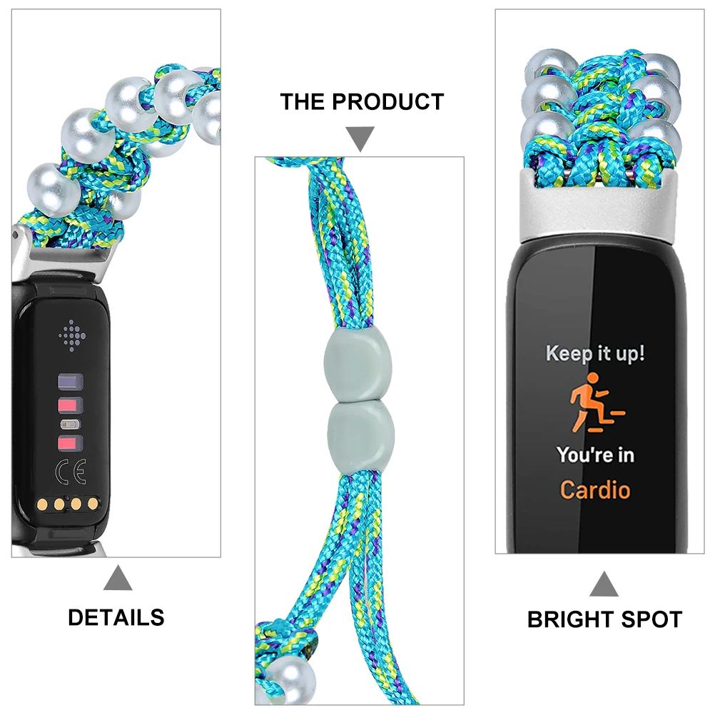 

Pearl Paracord Watch Band Adjustable For Knitting Strap Replacement Bracelet Smart Watch Accessory