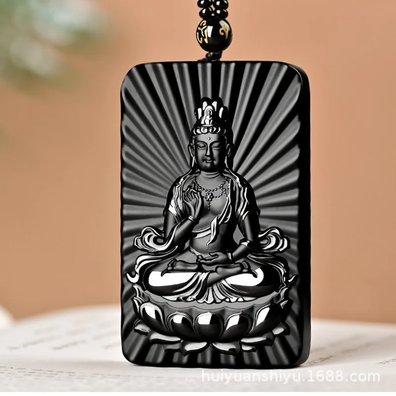 

Natural Hetian Ink Bodhisattva Pendant Black Sheep Fat Jade Great Tathagata Buddha Light Guanyin