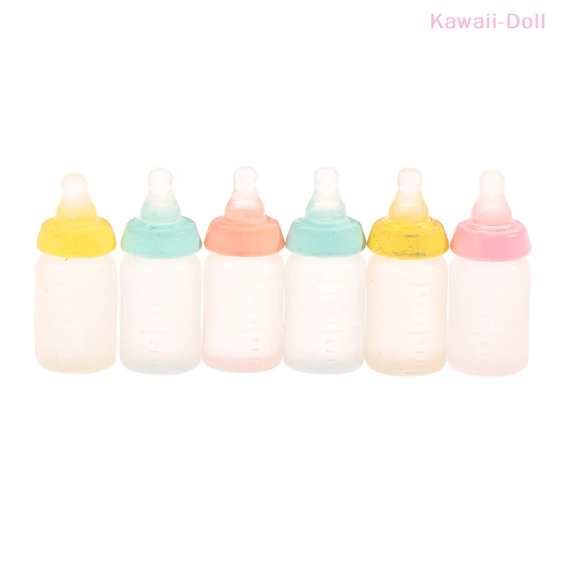 6 Teile/satz Miniaturen Milch Flasche Modell 1:12 Puppenhaus Baby Flasche Puppe Haus Dekor