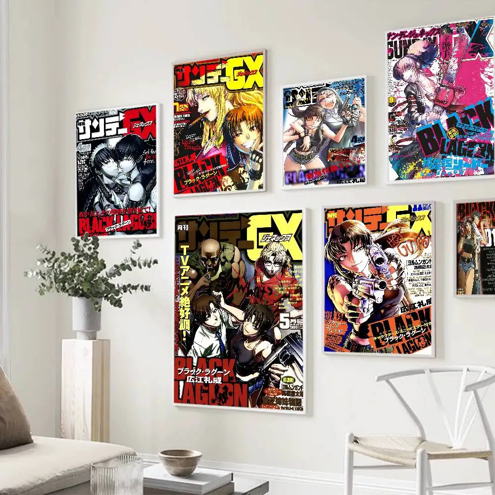 Violent crime darkness B-Black L-Lagoon comics Anime Posters Sticky Whitepaper Prints Posters Artwork Kawaii Room Decor