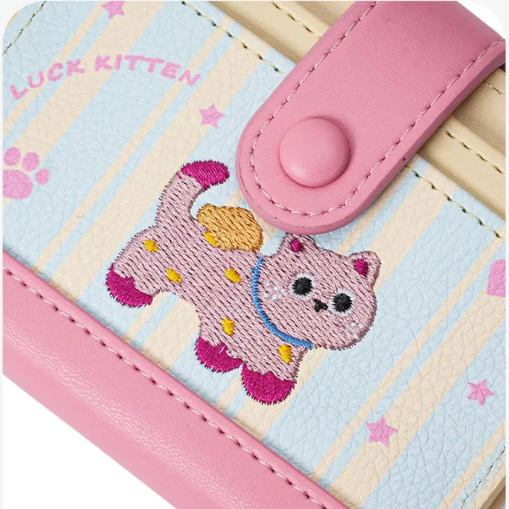 Simple Korean Style Embroidery Cat Wallet Ultra Thin Cartoon Card Bag Purse Multi Slot Coin Pouch Card Storage Bag