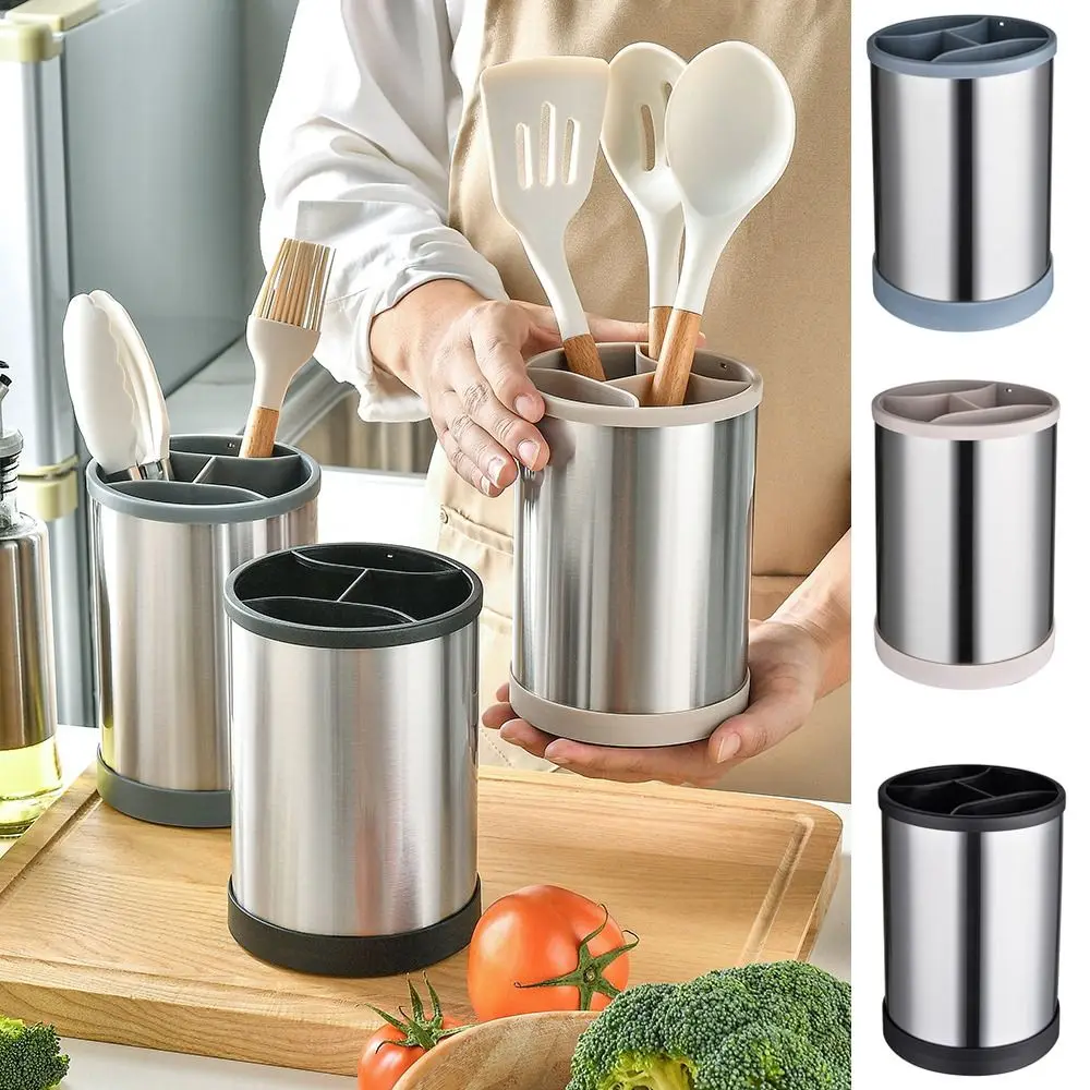 

Stainless Steel 360° Rotation Utensil Holder Large Capacity Waterproof Chopsticks Cage Space Saving Cutlery Storage Rack Kitchen