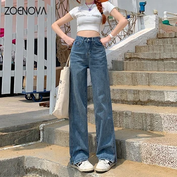 Zoenova American Retro Street Y2k Schlitz Jeans mit weitem Bein Frühling Sommer neue lose hohe Taille gerade alle passen boden lange Denim