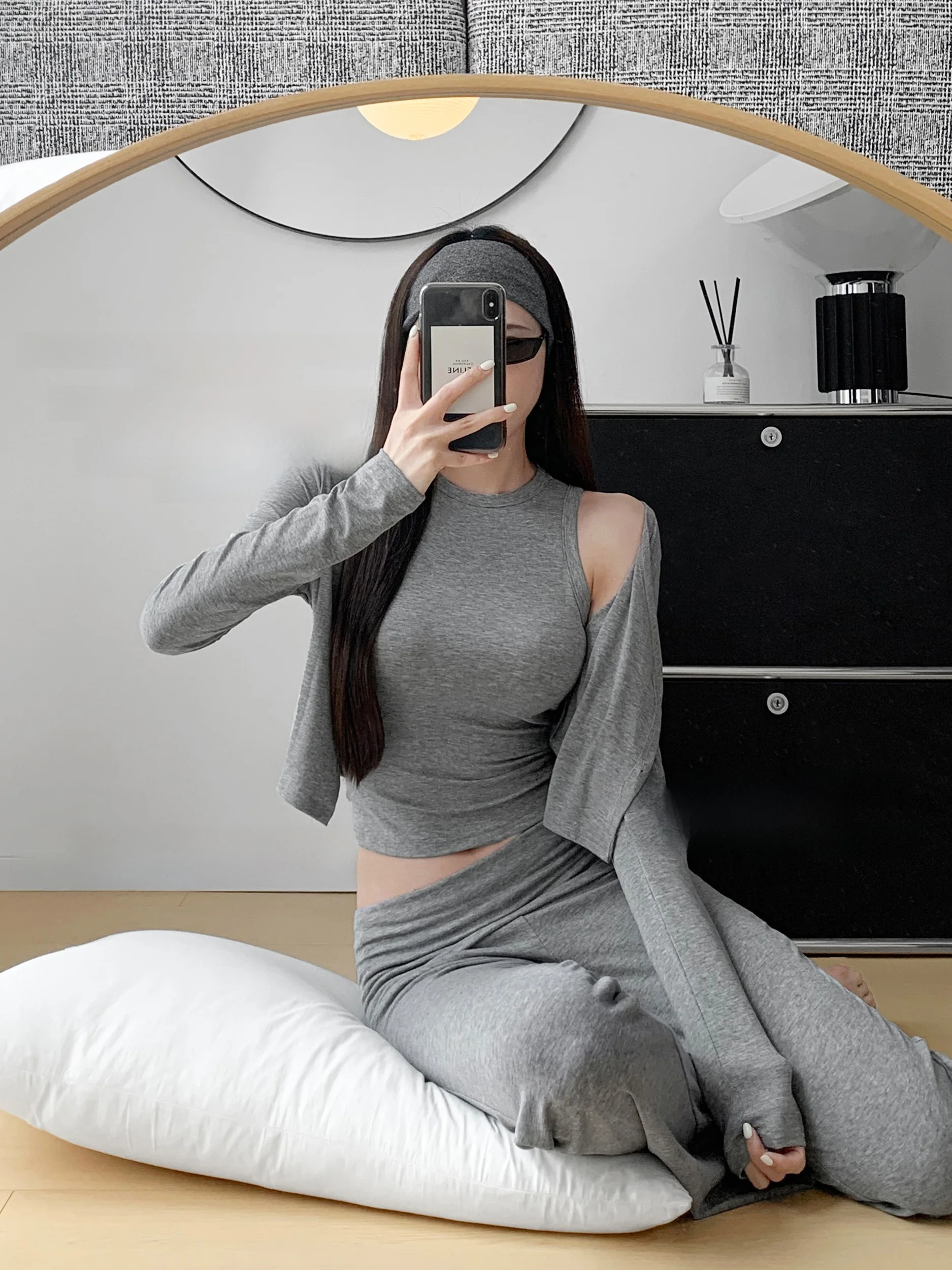 Zhang Zi  Summer Loose Comfortable Body Shape Suit High Waist Wide Leg Pants V Neck Open Cardigan Outerwear Fashion Set