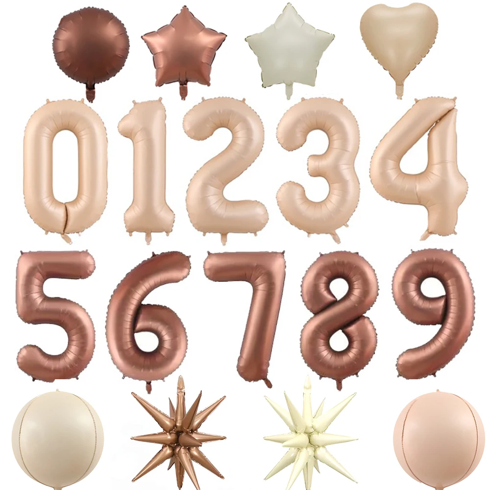 40Inch Cream Color Number Balloons 1-9 Large Figure Heart Helium Balloon for Kids Girls 1st Year Birthday Wedding Decor Supplies