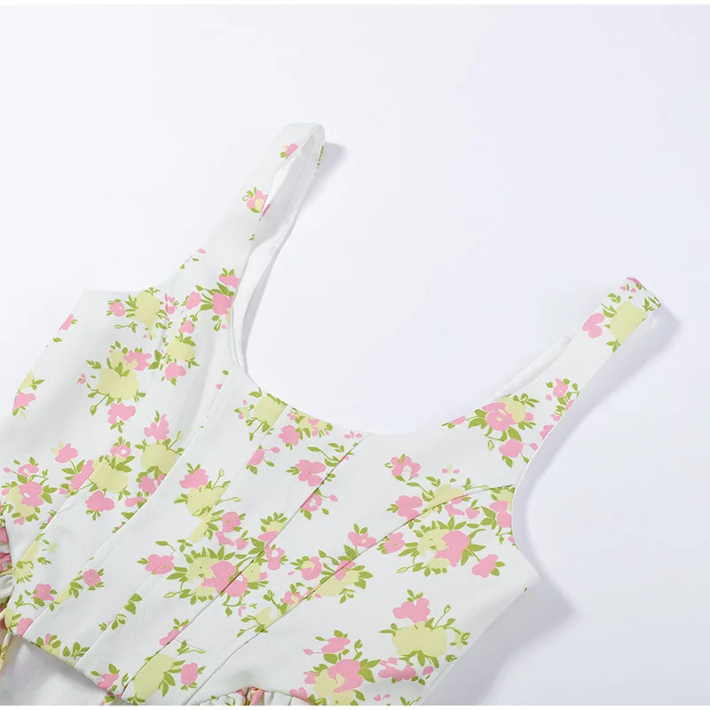 Blumendruck-Hosenset für Damen ​ Ärmelloses Crop-Top mit passender hochtaillierter Hose mit weitem Bein, 2-teiliges Set ​ Frühlingsoutfit für Damen – Detail 7