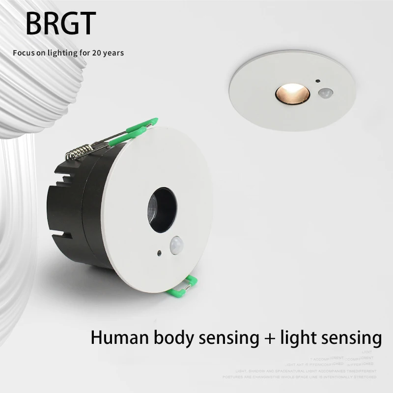 BRGT LED Spotlights Human Body Sensor Downlight Light Induction Ceiling Lamp 7W Recessed Round Focos For Home Hallway Balcony