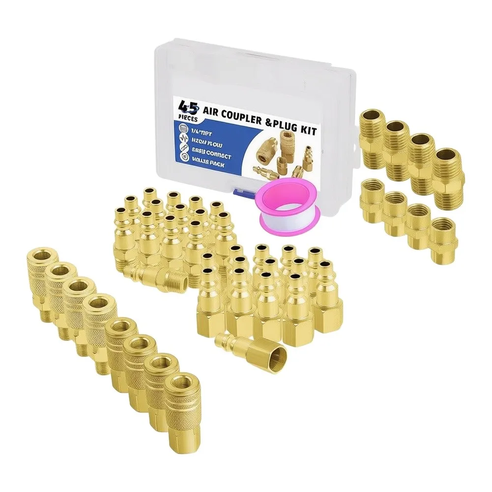 45Pcs 1/4'' Air Hose Fittings Coupler & Plug- Air Compressor Kit Quick Connect Air Compressor Accessories Air Tool Set