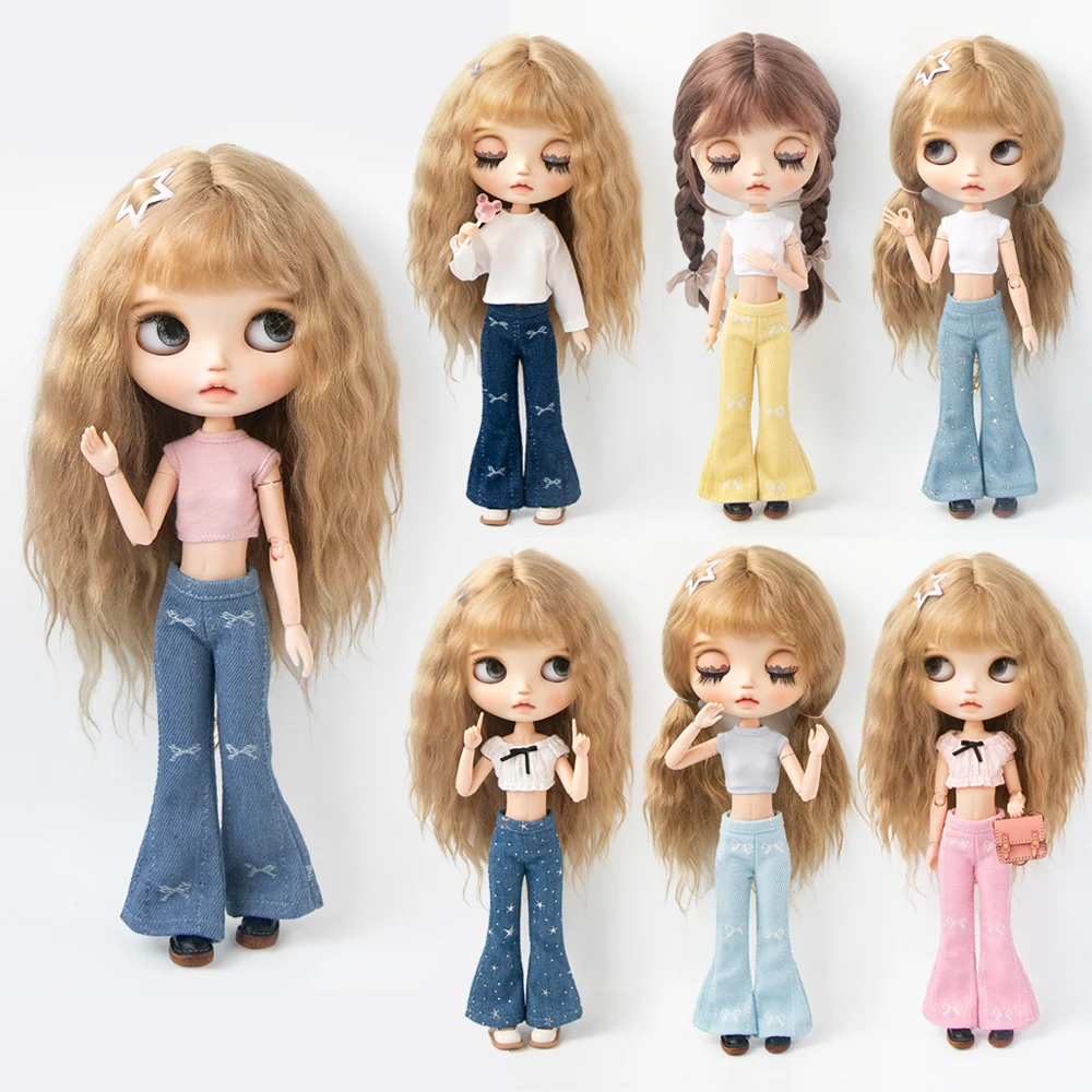 Blyth Clothes Fashion Vintage Printed Flare Jeans Casual Wide Leg Pants for Ymy Licca Azones Ob22 24 27 Ker YMY Doll Accessories