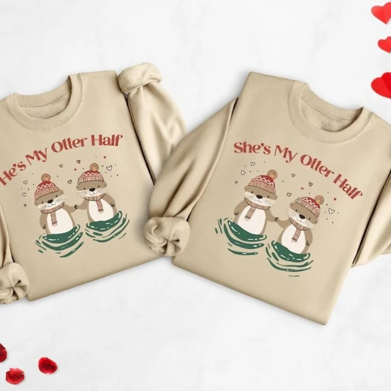 سويت شيرت شتوي للجنسين "He's My Otter Half" لعيد الحب "She's My Otter Half" هدية للأزواج المتطابقة للشركاء #5
