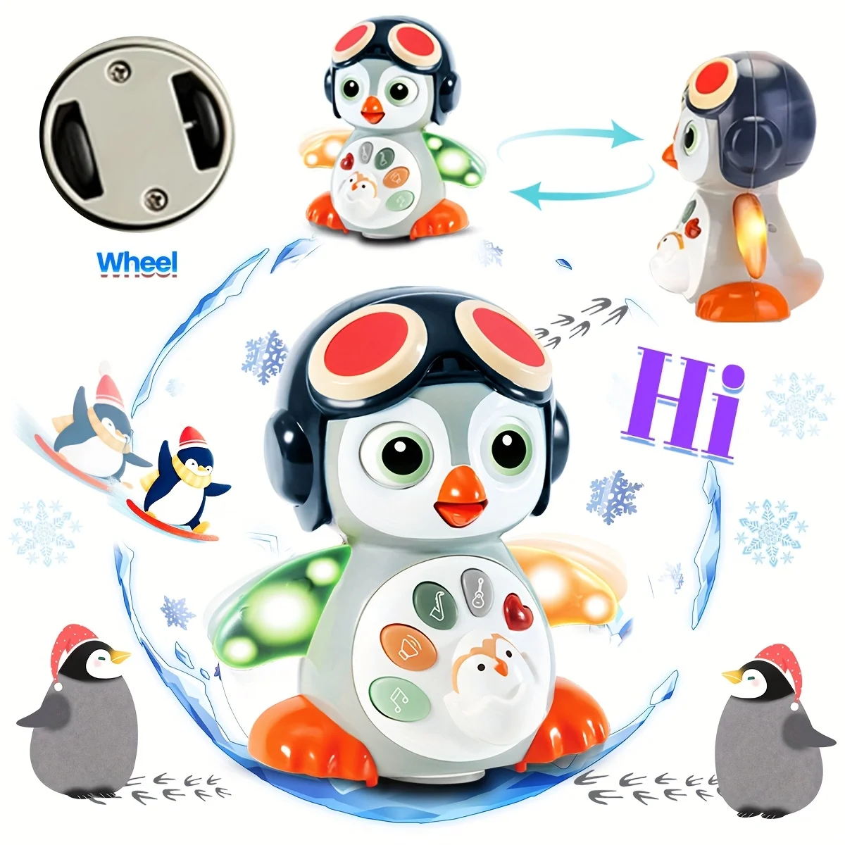 ของเล่นเด็กแบบคลานรูปเพนกวิน 1 ชิ้น, ของเล่นเสริมพัฒนาการสำหรับเด็กเล็กพร้อมเสียงเพลงและแสงไฟ, ของเล่นเรียนรู้แบบมีไฟ, ของเล่นเด็กคลานเต้นรำ