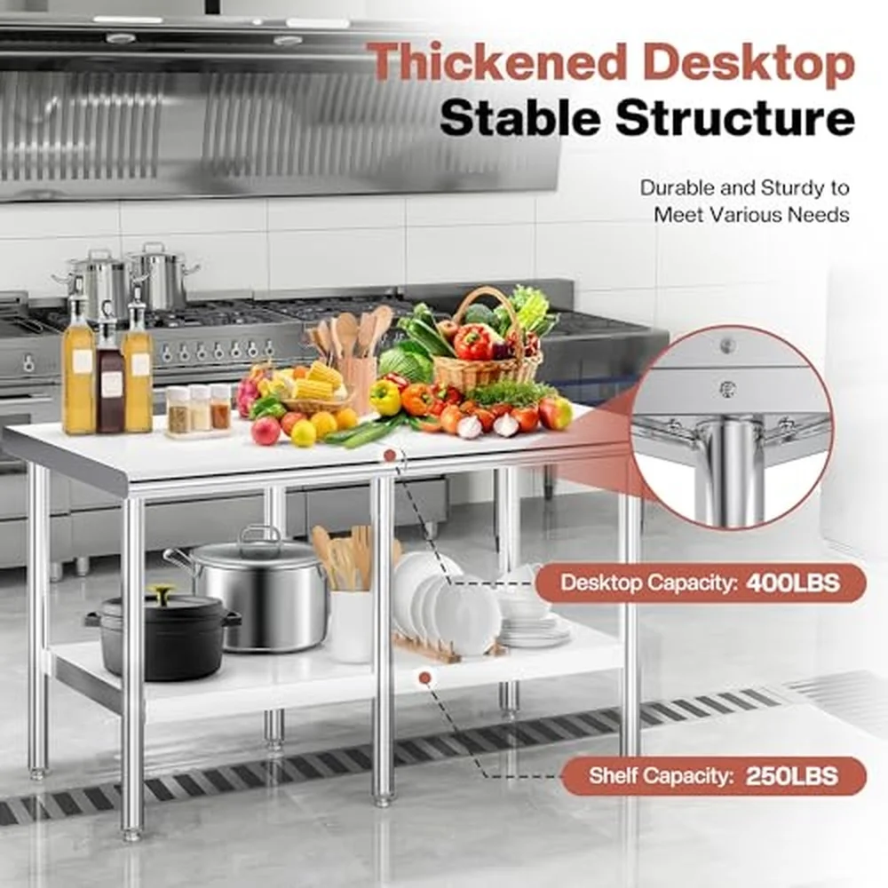 60x30 Stainless Steel Prep Table Anti Cut Rounded Edge