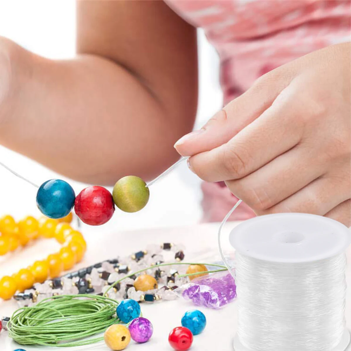 

Jewelry Elastic String 60m Roll 0.8mm White Tpu Durable Safe Practical Attractive Bracelet Necklace Elastic Rope