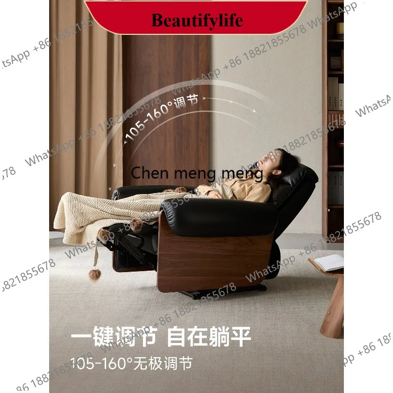 

Электрическое кресло-реклайнер B178 из черного орехового дерева с кожаной обивкой, для гостиной, одноместное, с регулируемой функцией раскладывания.