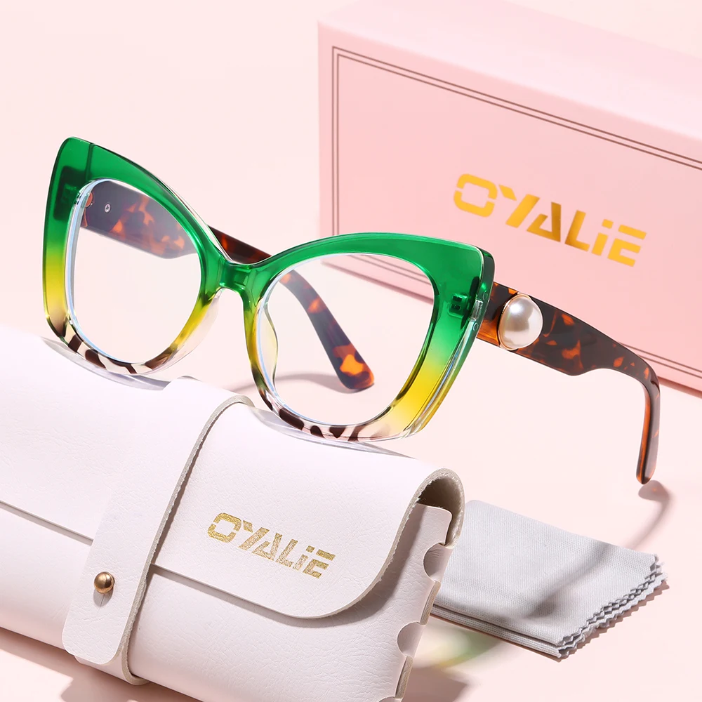 Oyalie Fashionable Cat-Eye Frame Glasses with Large Pearls, Available in Multiple Colors, Elegant and Eye-Catching, Newly Launched with Carefully Placed Pearl Embellishments to Add Elegance, Suitable for Various Occasions and Matching with Clothing Accessories