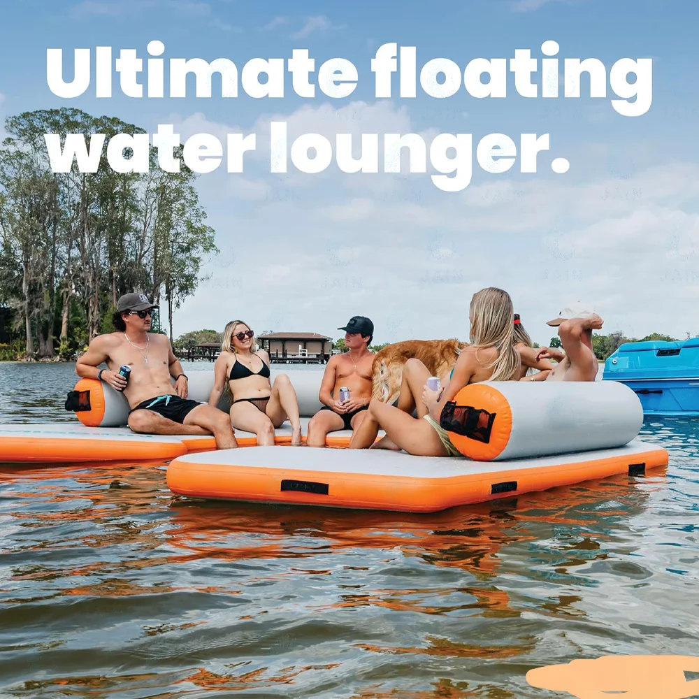 Inflatable C-Shaped Floating Dock Platform Water Floating Inflatable Dock for Beach Lake Pool Stable Drop Stitch for Relaxation