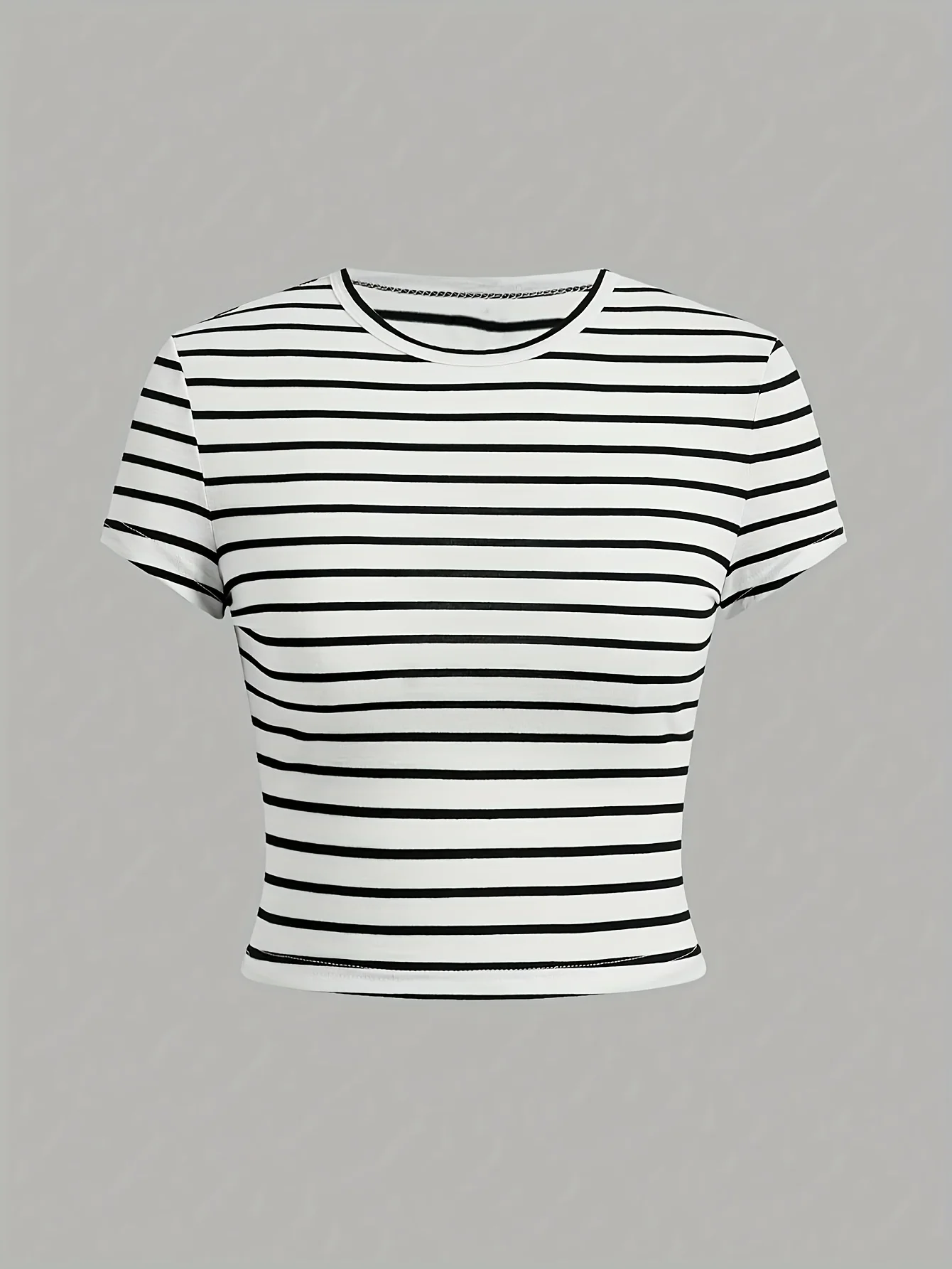 Coffee black striped color, four-color short-sleeved T-shirt basic style, fashion and versatile office casual style for women