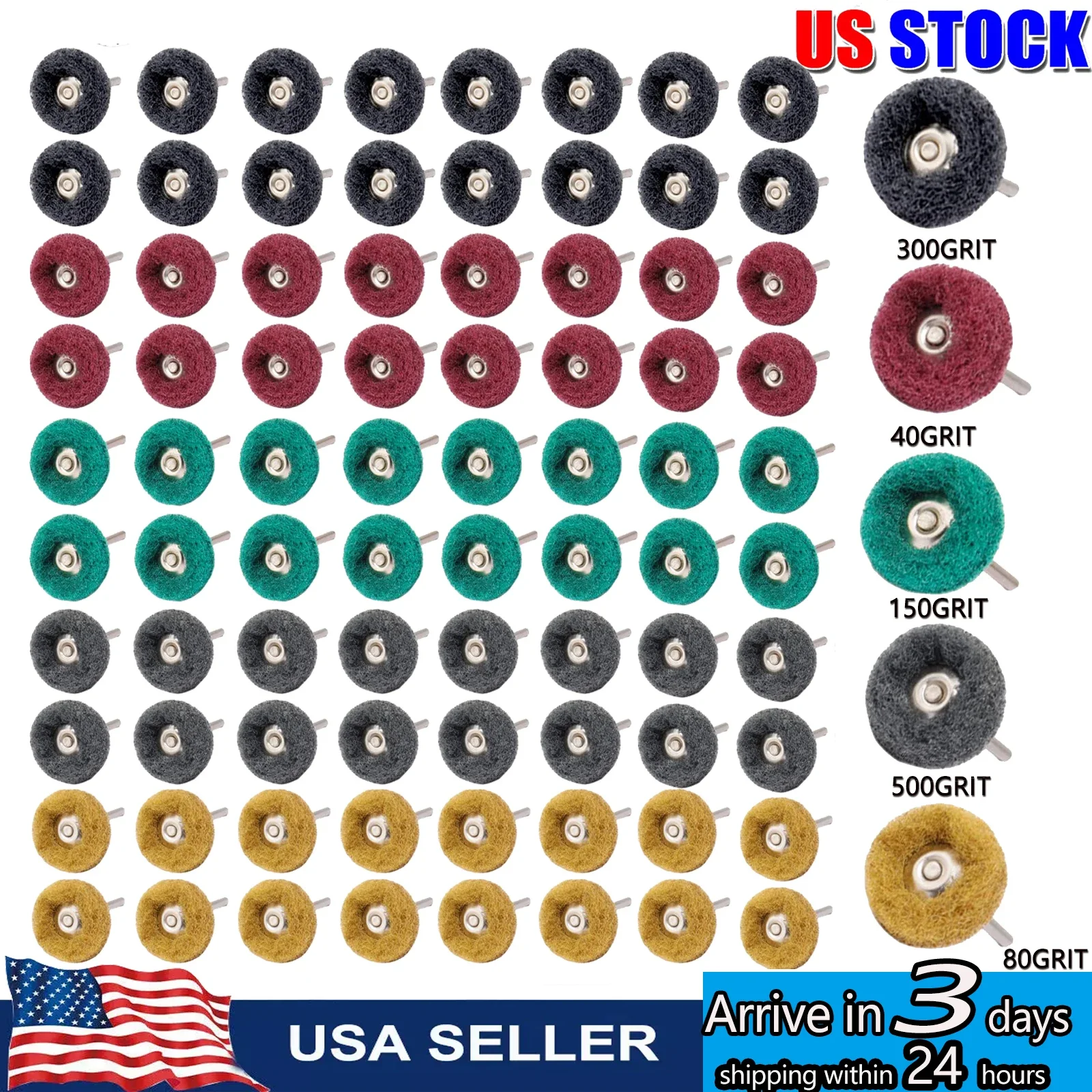 80PCS Abrasive Wheels 1 inch Wheel Buffing Polishing Wheel Set 40/80/150/300/500 Grit Buffing Wheels For Power Rotary Tools