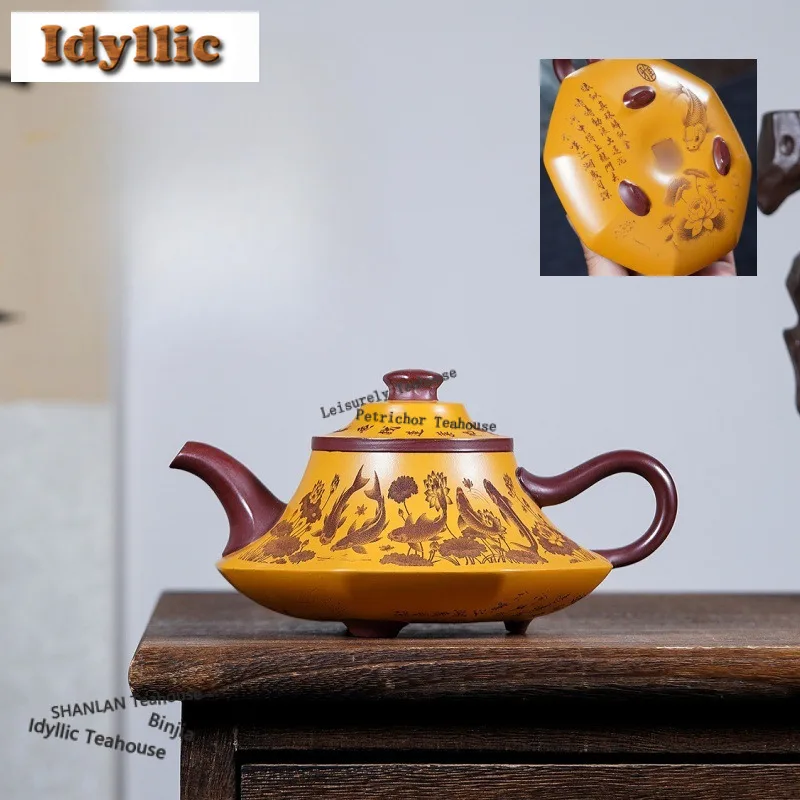 

250ml Creative Yixing Purple Clay Teapots Handmade Fish Lotus Pot Raw Ore Dragon's Blood Sand Mud Kettle Zisha Tea Set Tea Items