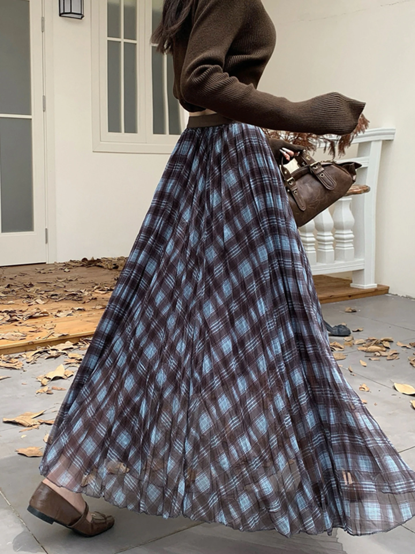 

Emily Clud Recommended Vintage Plaid Me f Skirt High Waist A-Line Long Skirts for Women Spring Autumn Seasonal Faion