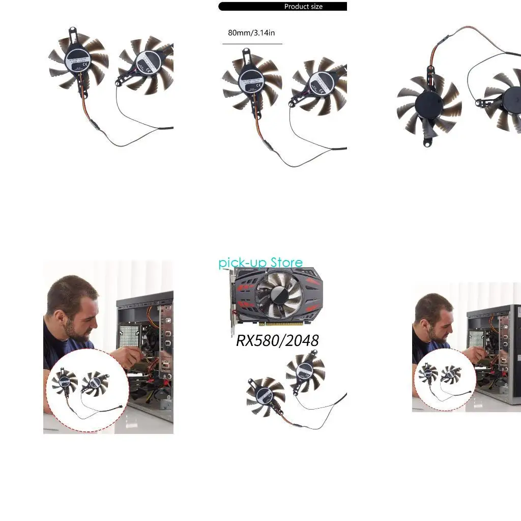 

Q5WA 80mm 4Pin Video Card Fan Graphics Card Cooling Graphics Card Radiator for RX580 2048