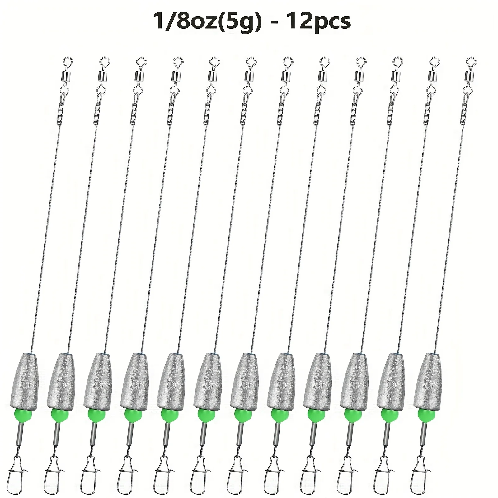 12 Stück Carolina Rig Bass-Angelvorrichtungen, vorgebundene Angelvorfächer mit Sinker-Gewichten, vorgefertigte Catfish-Bass-Carolina-Rigs