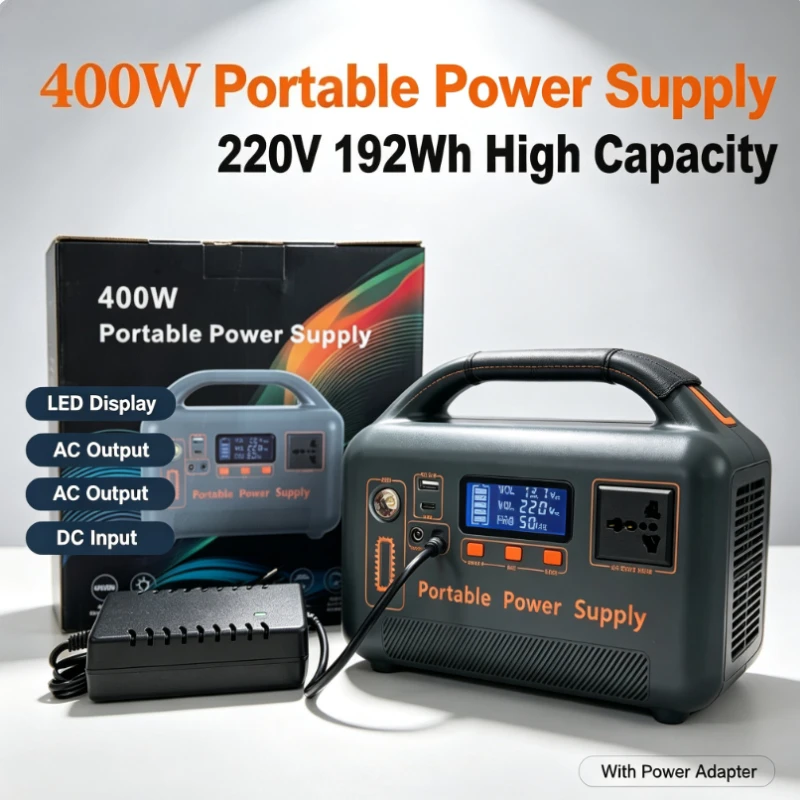 Outdoor Emergency Portable Power Station 400W 220V 192Wh Solar Generator with USB QC 3.0 PD 65W Type-C Power Bank for Camping