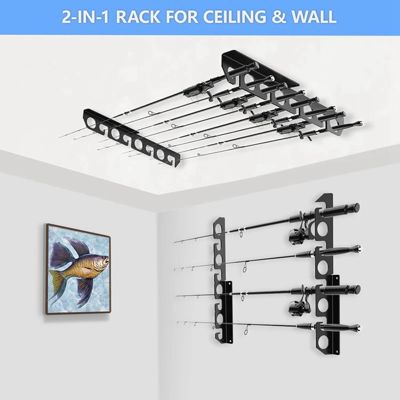 New Wall Mounted Fishing Rod Holder Fishing Poles Horizontal Support Rack Wall Ceiling Storage Rack