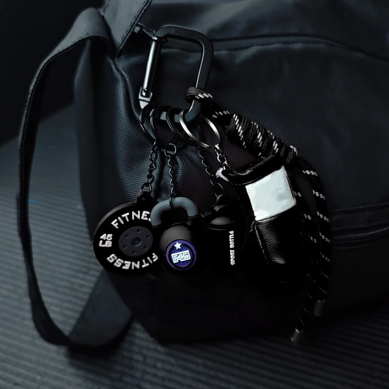Neue Leder Boxhandschuhe Schlüsselanhänger Set Mini Fitness Kettlebell Langhantelplatten Schlüsselanhänger Luxus Taschenanhänger für Sportbegeisterte – Detail 10