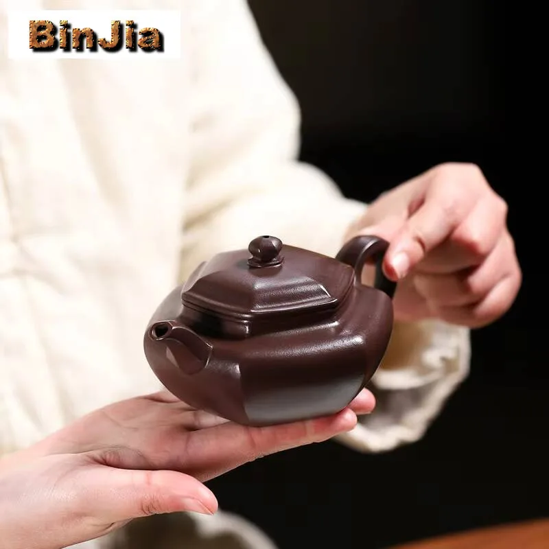 

200 мл китайский Yixing высококачественный фиолетовый глиняный чайник ручной работы чайник из сырой руды баклажан грязевой чайник знаменитый набор Zisha подарки