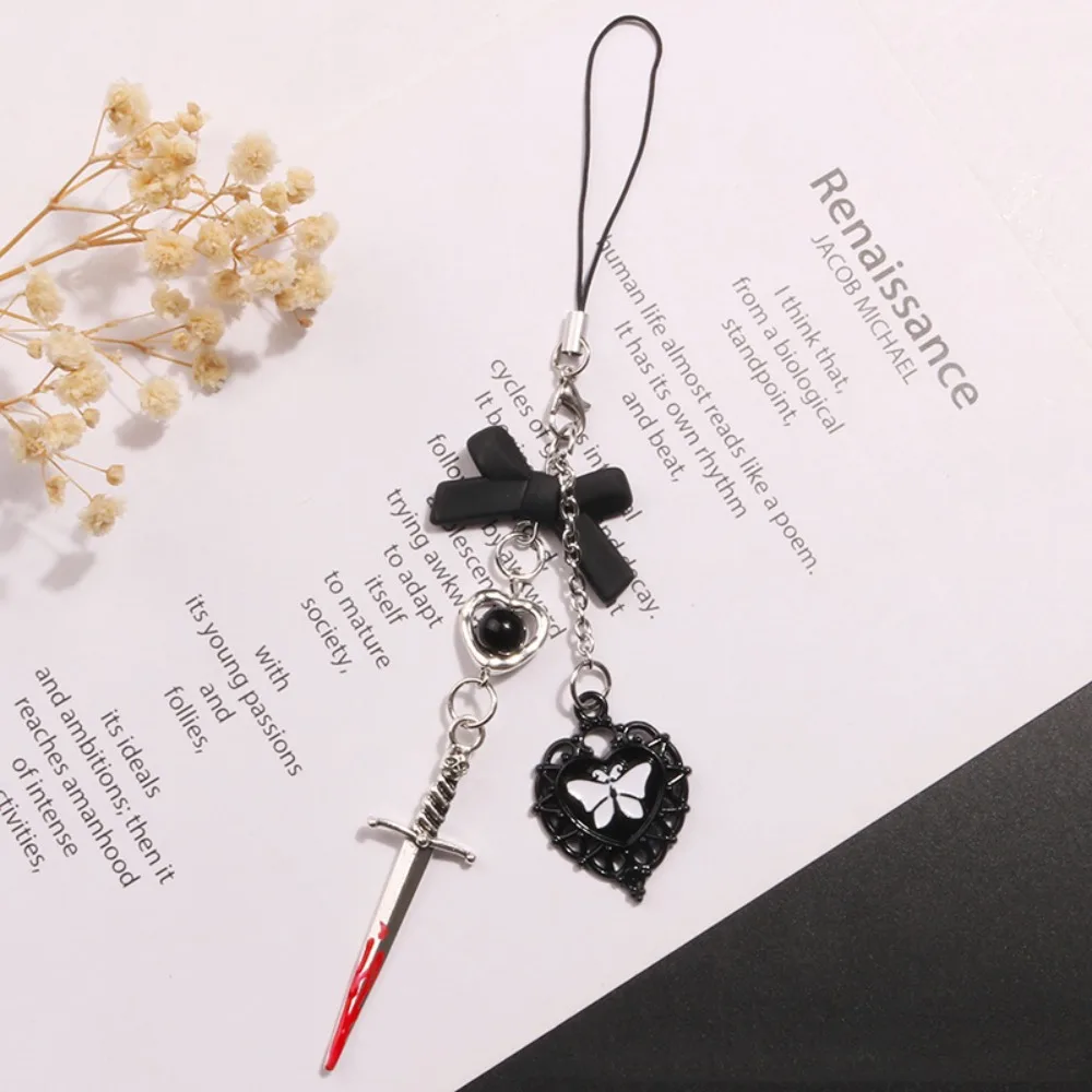 Black Butterfly Y2K Phone Strap Charm Key Cord Mobile Phone Chain Gothic Style Lanyard Mobile Keychain Lanyard Phone Pendant