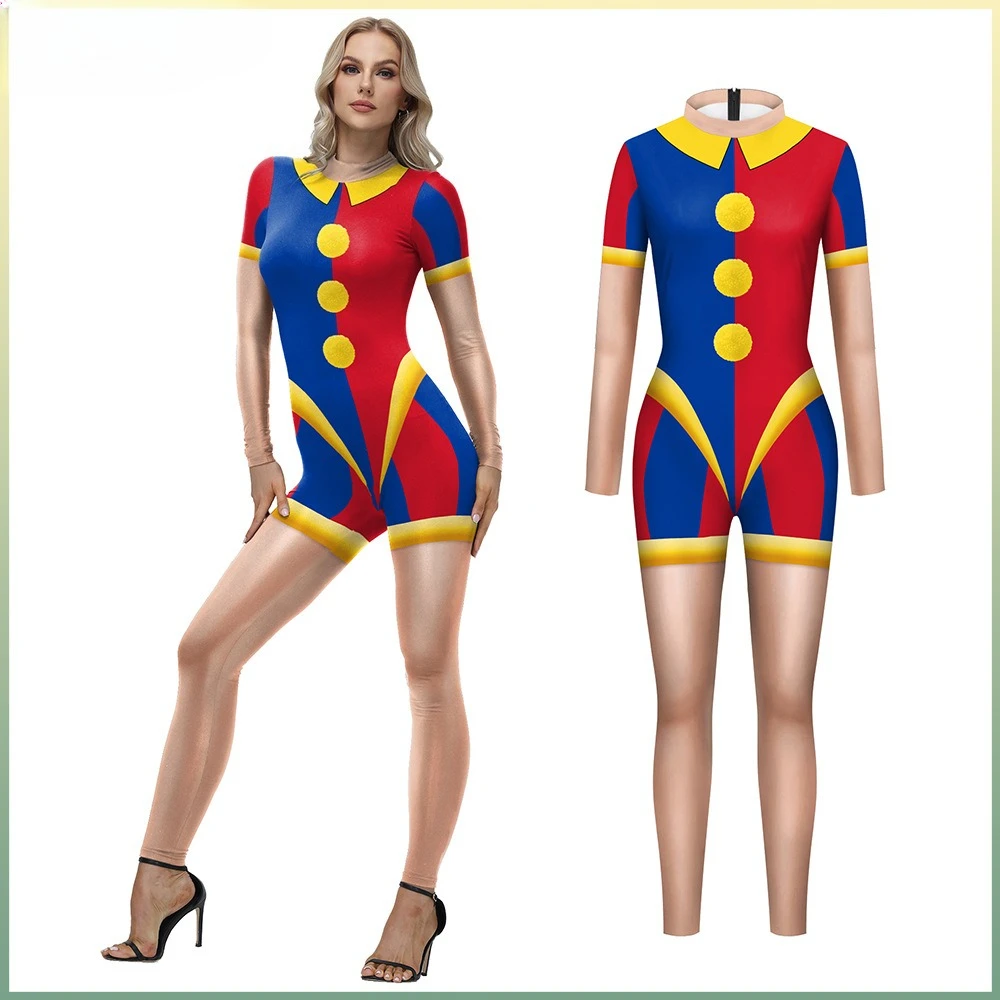 

Halloween Cosplay Costume Anime Pomni Clown Bodysuits Disguise Halloween Carnival Party Performance Outfits