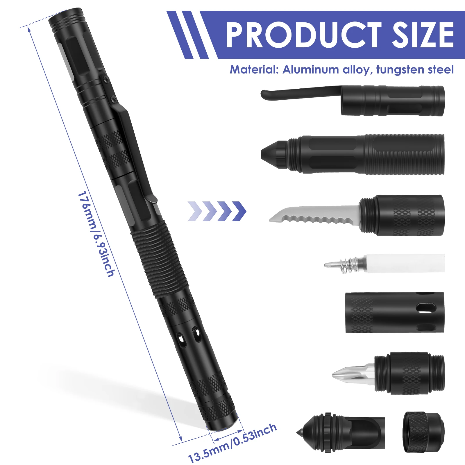 Defense Pen with Window Breaker Whistle Emergency Survival Tool Glass Breaker Pen Tungsten Steel Outdoor Rescue Escape