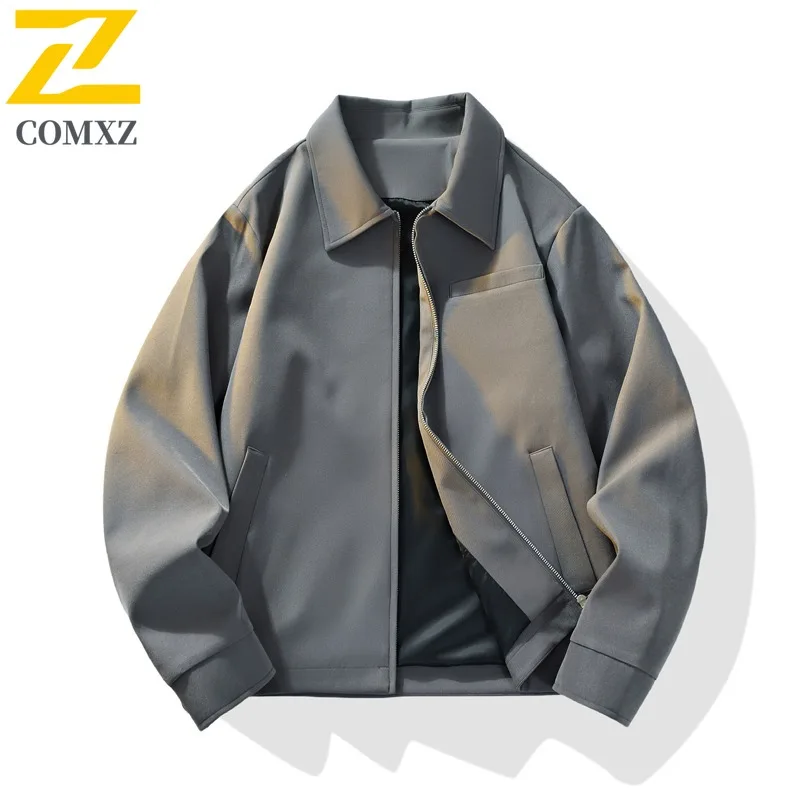 

COMXZ 2025 Мужская рабочая одежда Harrington, осенняя винтажная куртка с отложным воротником, легкое удобное пальто больших размеров