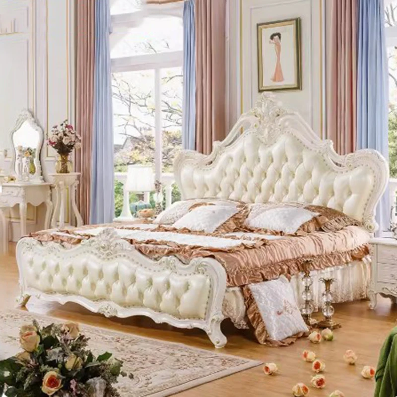 White Queen Size Bedroom Set European Luxury High Bedframe Human Bedroom Set Girl Design Letti E Mobili Nordic Furniture