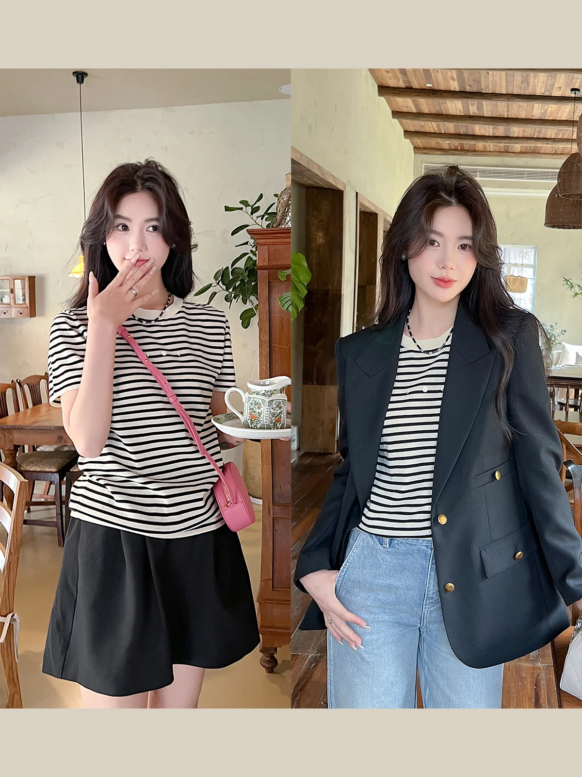 

Ultra Dry 6 Needle STOLL Knitted irt Women's ort Sve round Ne Casual Lazy Sle T-irt Striped Commute Faion Sum...