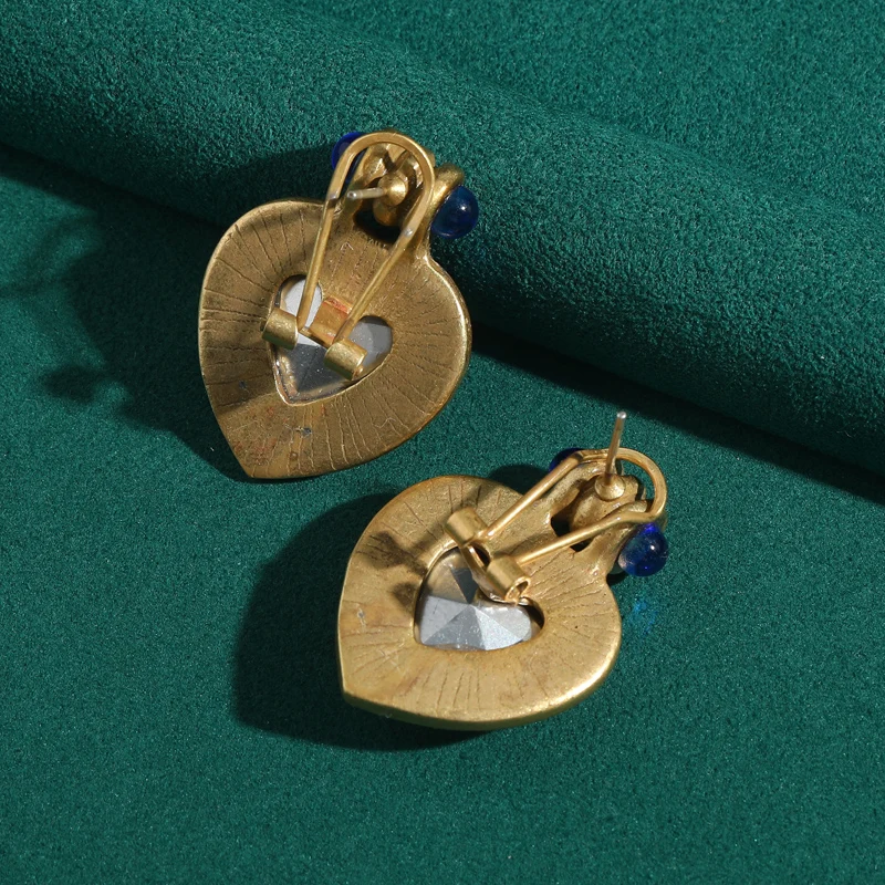 Pendientes Vintage de cristal violeta con forma de corazón para mujer, joyería de marca con diamantes de imitación de Color dorado antiguo, regalos para madre de lujo 2025