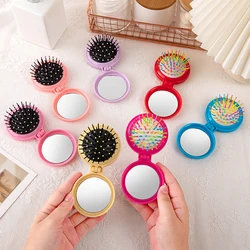 Folding Comb Mirror Mini Pocket Haircomb Folding Massager Hair Brush Round Hair Comb With Mirror Folding Hairbrush Women Beauty