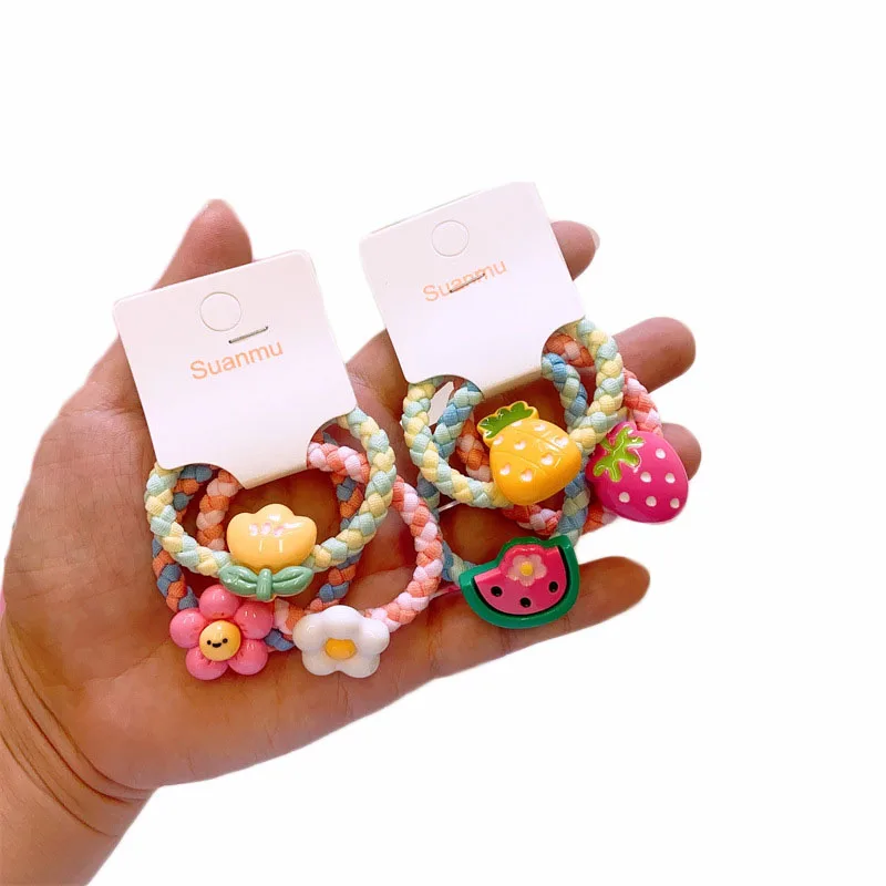 3 sztuk/zestaw dla dzieci Kawaii kwiatek owoce opaska do włosów dziecko kolorowe serce gumka do włosów elastyczne gumki do włosów dla dziewczynki urocze opaski na prezent