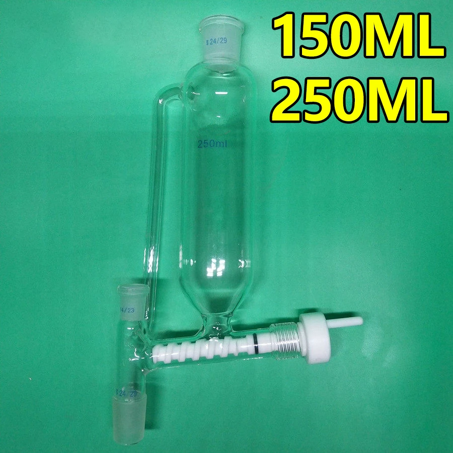 1 piece of powder feeding cylindrical funnel 100/250ml upper and lower grinding mouth 24# high borosilicate glass instrument