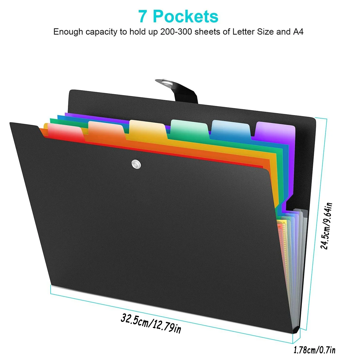 7-layer A4 classification folder, button closure, multi-purpose storage bag, suitable for school, bill organization