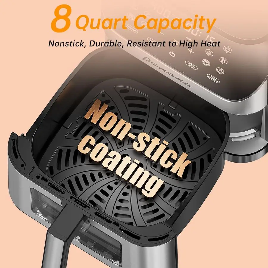 Friggitrice ad aria 8,5 QT per pasti facili e veloci, friggitrice ad aria compatta con 10 funzioni preimpostate, friggitrice ad aria con finestra di visualizzazione facile, tempo regolabile