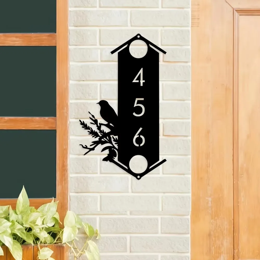 ป้ายที่อยู่โลหะสไตล์นกที่กําหนดเองอย่างมีสไตล์พร้อมป้ายหมายเลขแนวตั้งส่วนบุคคลติดผนังย้อนยุคเหมาะสําหรับบ้าน