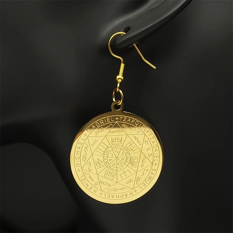 Seal of Seven Archangels Gold color Earrings for Women Stainless Steel Solomon Talisman Protection Earring Jewelry E6059S02