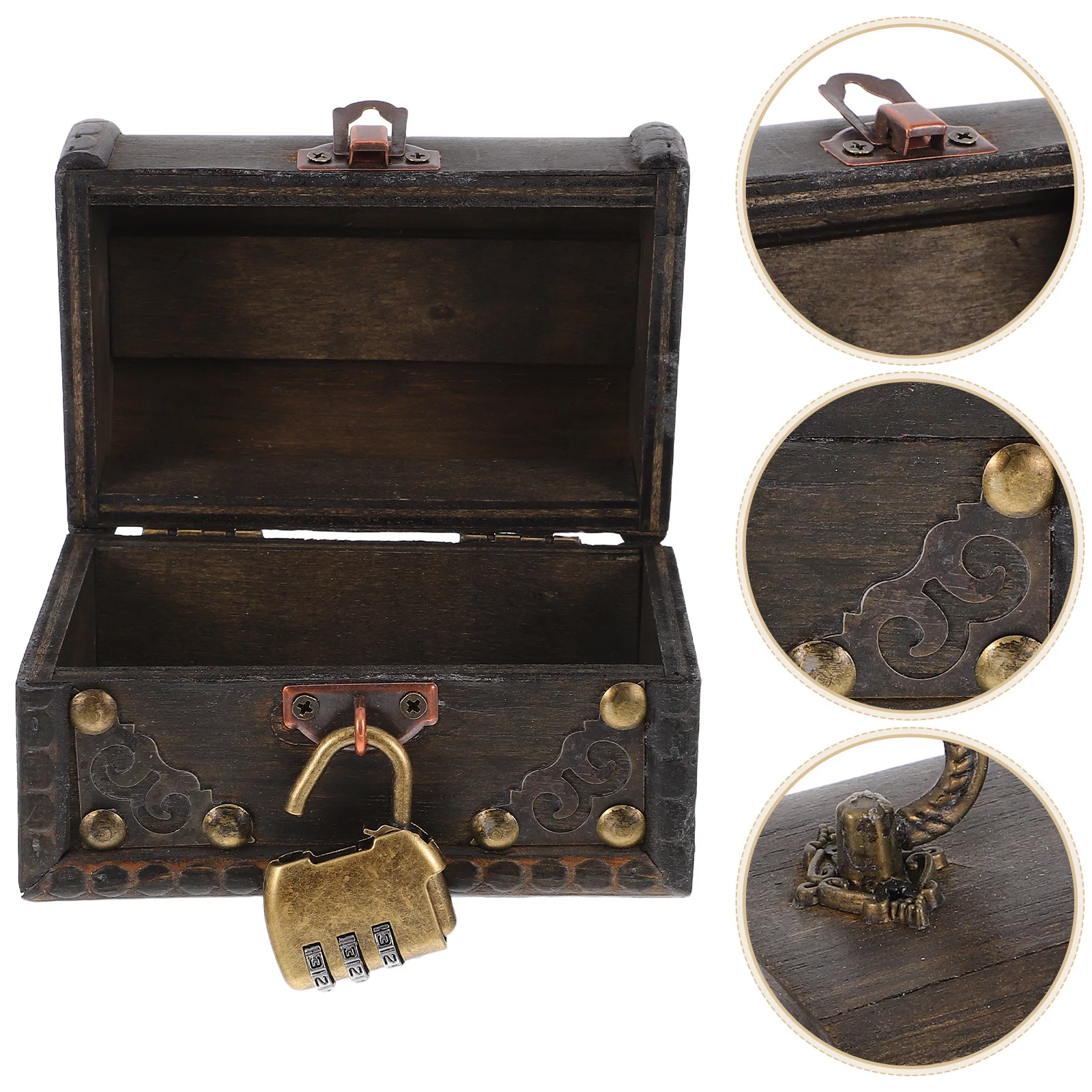 

1Set Vintage Wooden Storage Box Locking Jewelry Organizer Style Handheld Treasure Chest for Home Decor